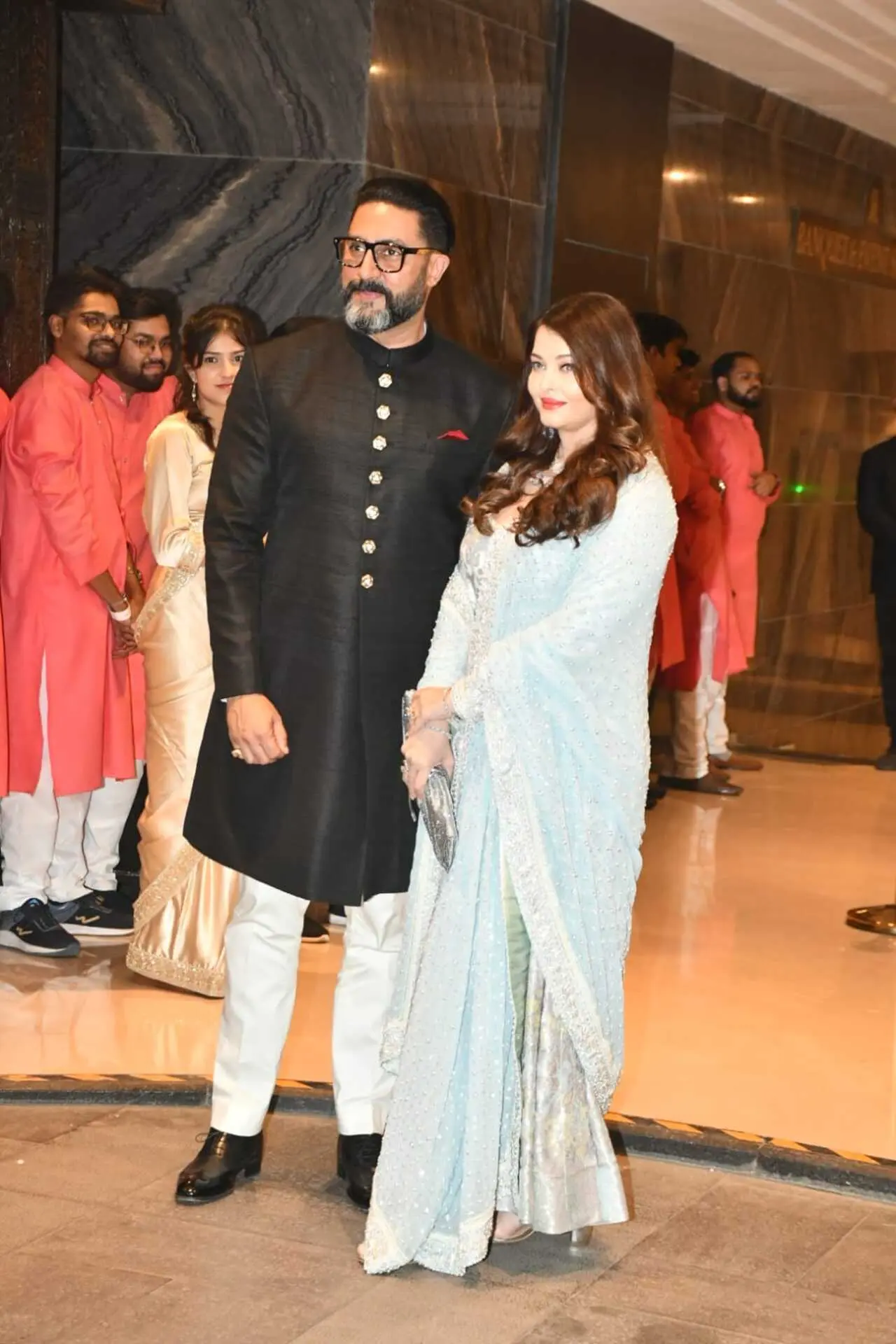 Abhishek Bachchan and Aishwarya Rai Bachchan arrived together for the wedding, marking their first appearance together in a long time.